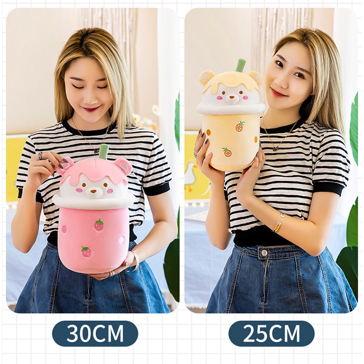 Gối Ôm Hình Gấu Uống Trà Sữa Nhồi Bông Mềm Mại Dễ Thương Dùng Làm Quà Tặng Sinh