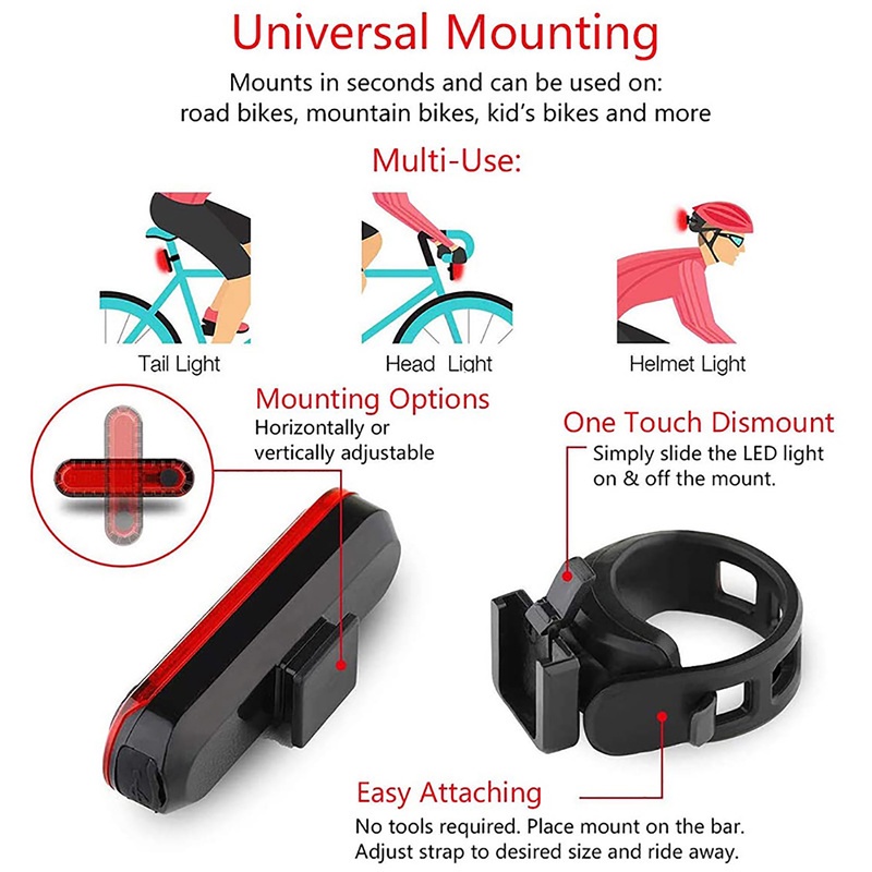 Đèn Đuôi Xe Đạp 120 Lumen Chống Nước Có Cổng Sạc USB