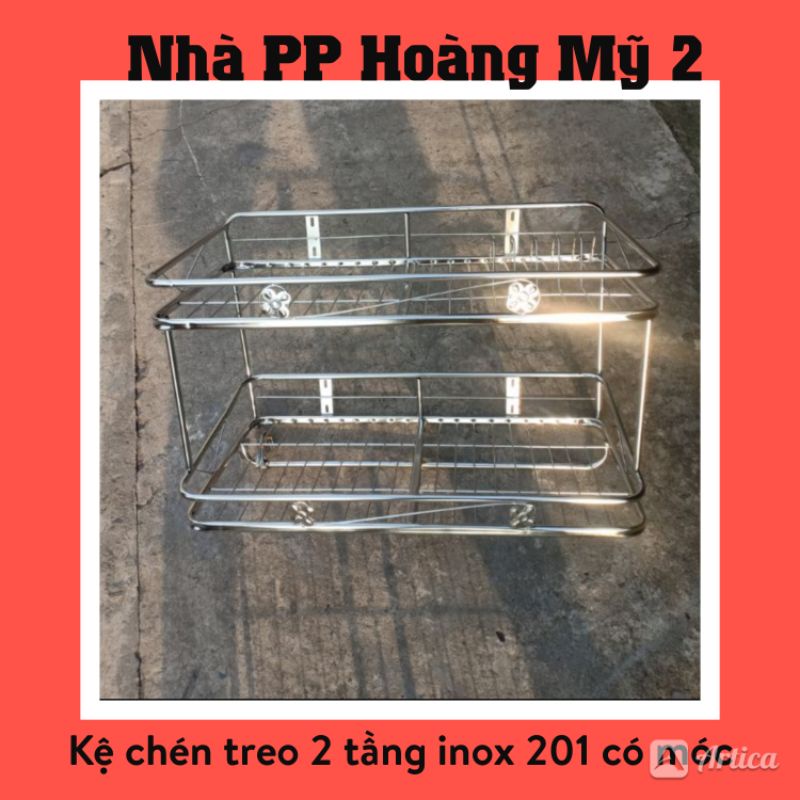 Kệ úp chén bát ống Inox treo 2 tầng - Có móc treo nồi