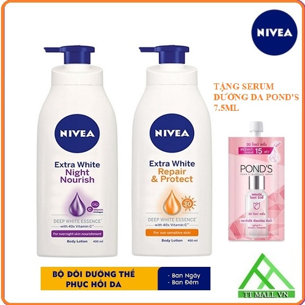 Combo Sữa Dưỡng Thể Nivea : Ban Ngày SPF30 PA++350ml &amp; Ban Đêm Bổ Sung Collagen 400ml