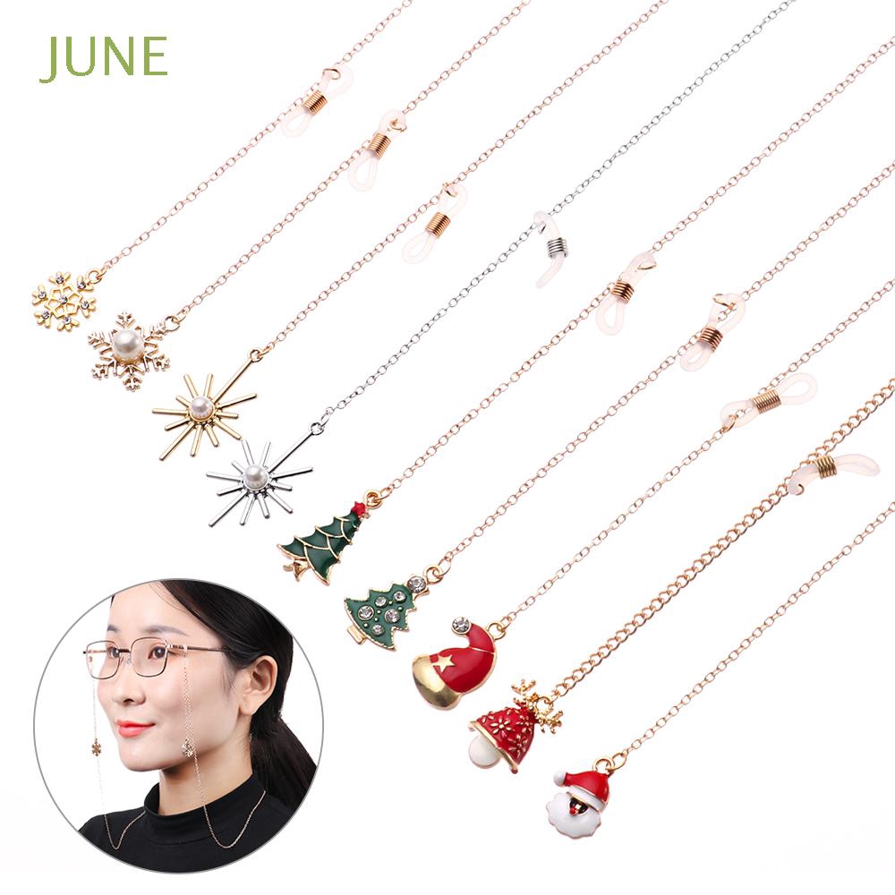 JUNE Reading Glasses Christmas Gifts Metal Antlers Pearl Snowflake Christmas Glasses Chain