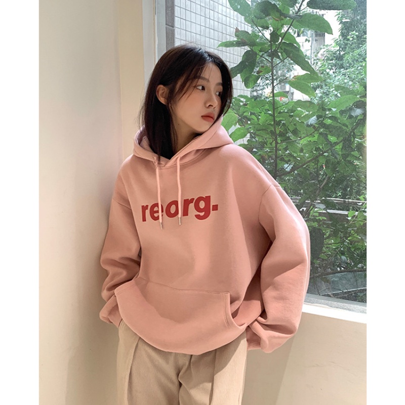 Áo Hoodies Tay Dài Hoạ Tiết Chữ In Phong Cách Hàn Quốc