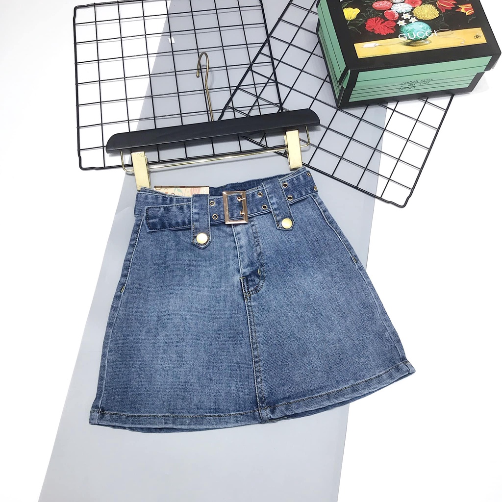 CHÂN váy jeans xanh kèm đai 123