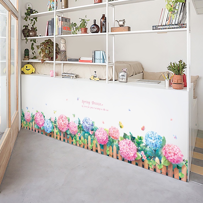 Decal dán chân tường hoa Cẩm Tú Cầu