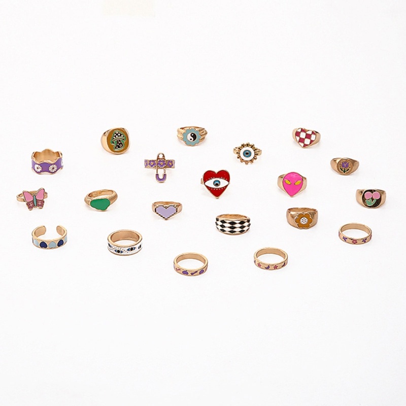 Bộ 20 Nhẫn Kim Loại Y2K Dùng Sơn Dầu Sáng Tạo