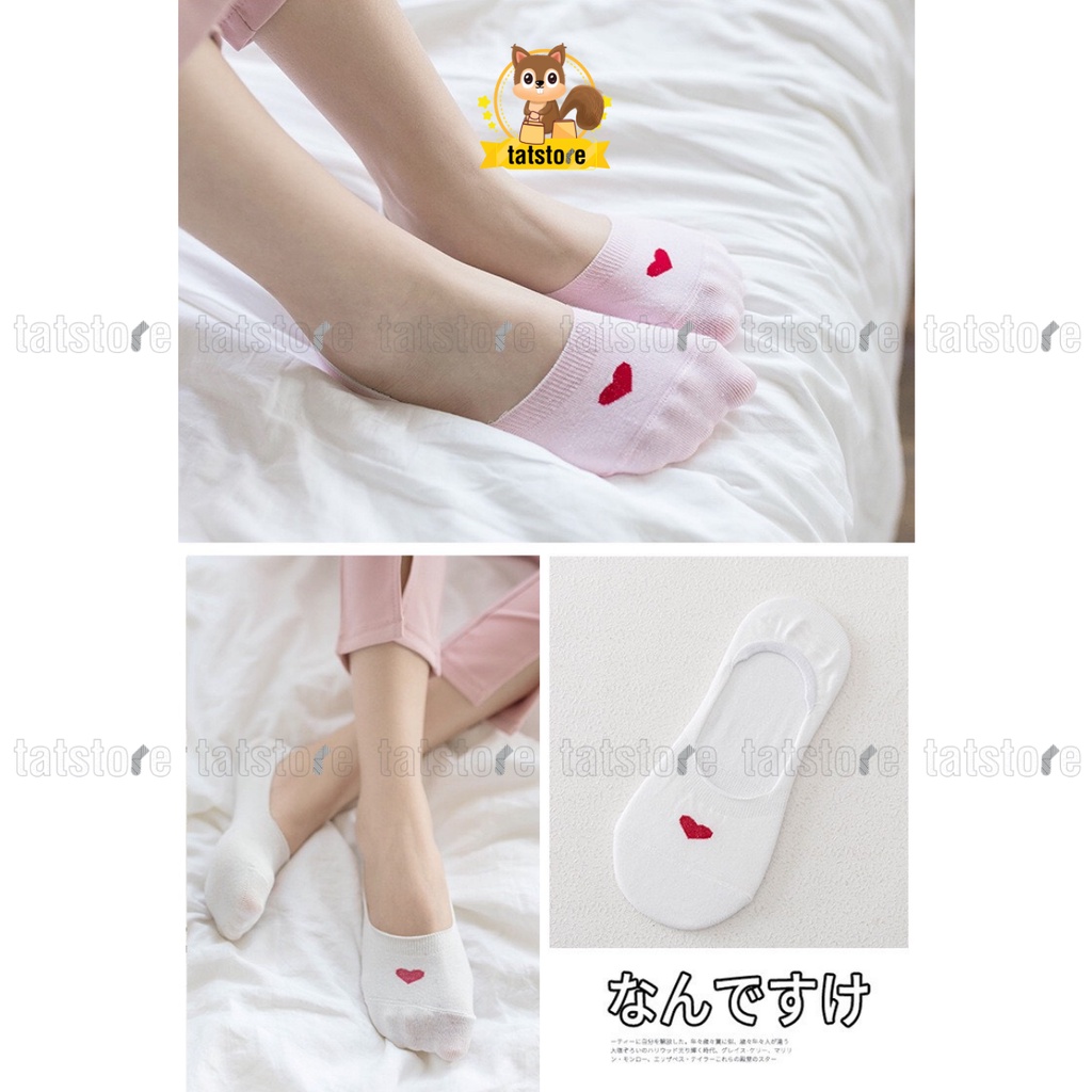 Tất nữ cổ thấp họa tiết hình trái tim cotton thấm hút  Hàn Quốc rẻ cute nhiều màu TẤT STORE 3CNF2