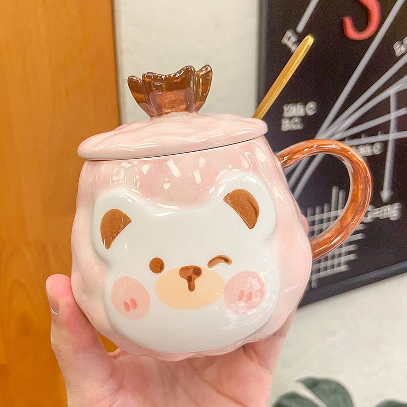 Cốc Sứ Uống Cà Phê Họa Tiết Hoạt Hình Gấu Đội Vương Miện Kiểu Hàn Quốc Dễ Thương