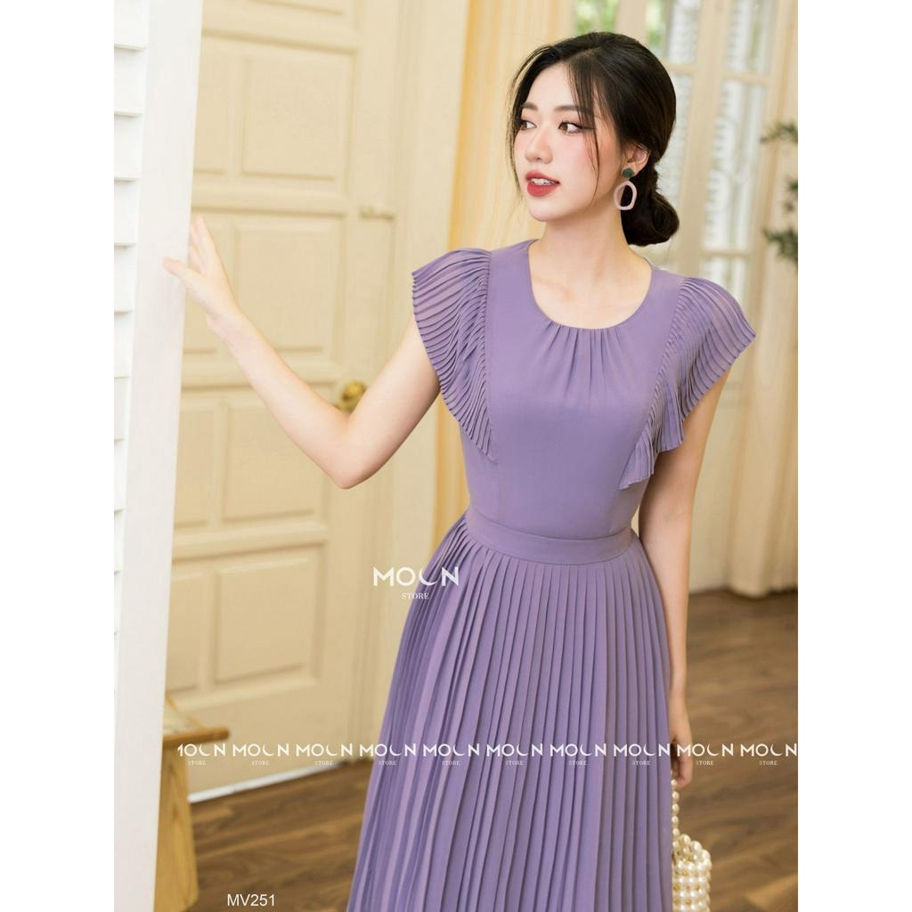 Váy dài nữ công sở liền thân, đầm xòe thiết kế thắt eo dáng dài sang chảnh chất chiffon cao cấp MV251 Moon