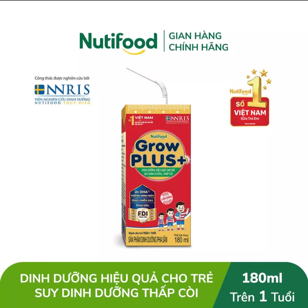 [Mã 267FMCGSALE giảm 8% đơn 500K] [HSD T2-2022] {MẪU MỚI} Thùng 48 hộp SBPS NutiFood Grow Plus+ SDD (180ml) {Đỏ}