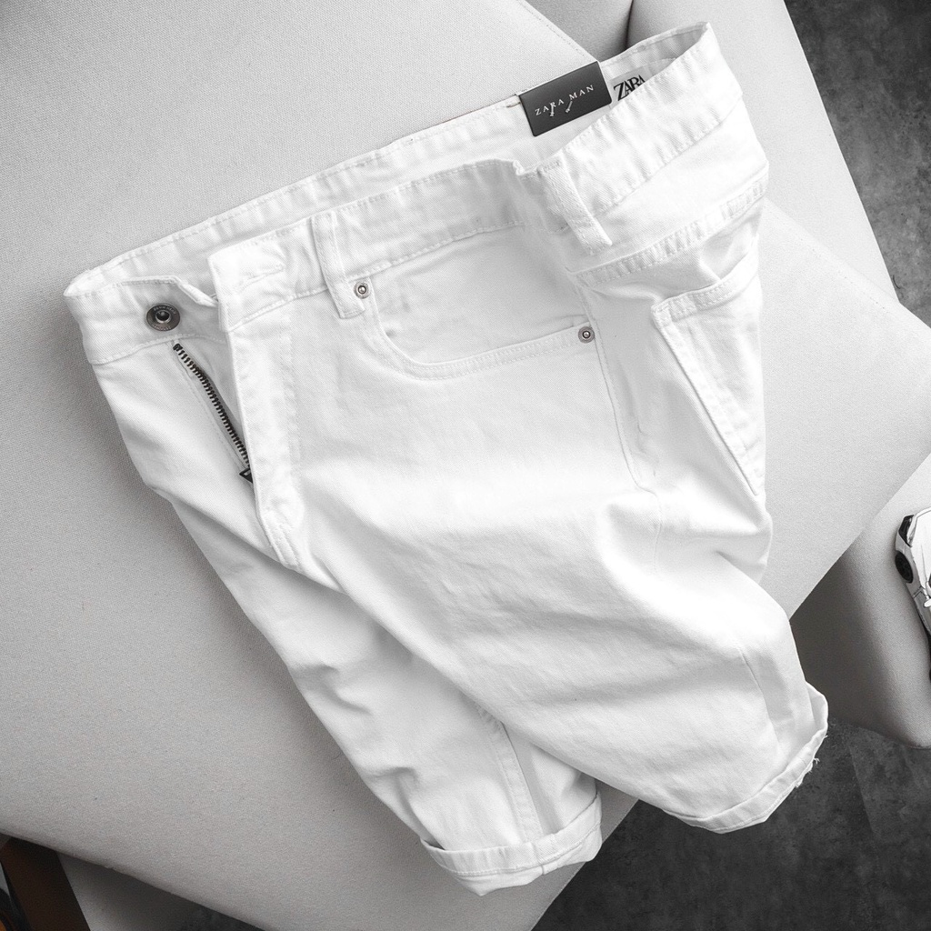 quần short jean nam trơn ngắn hai màu đen trắng form basic chất co giãn đẹp KASYTORE
