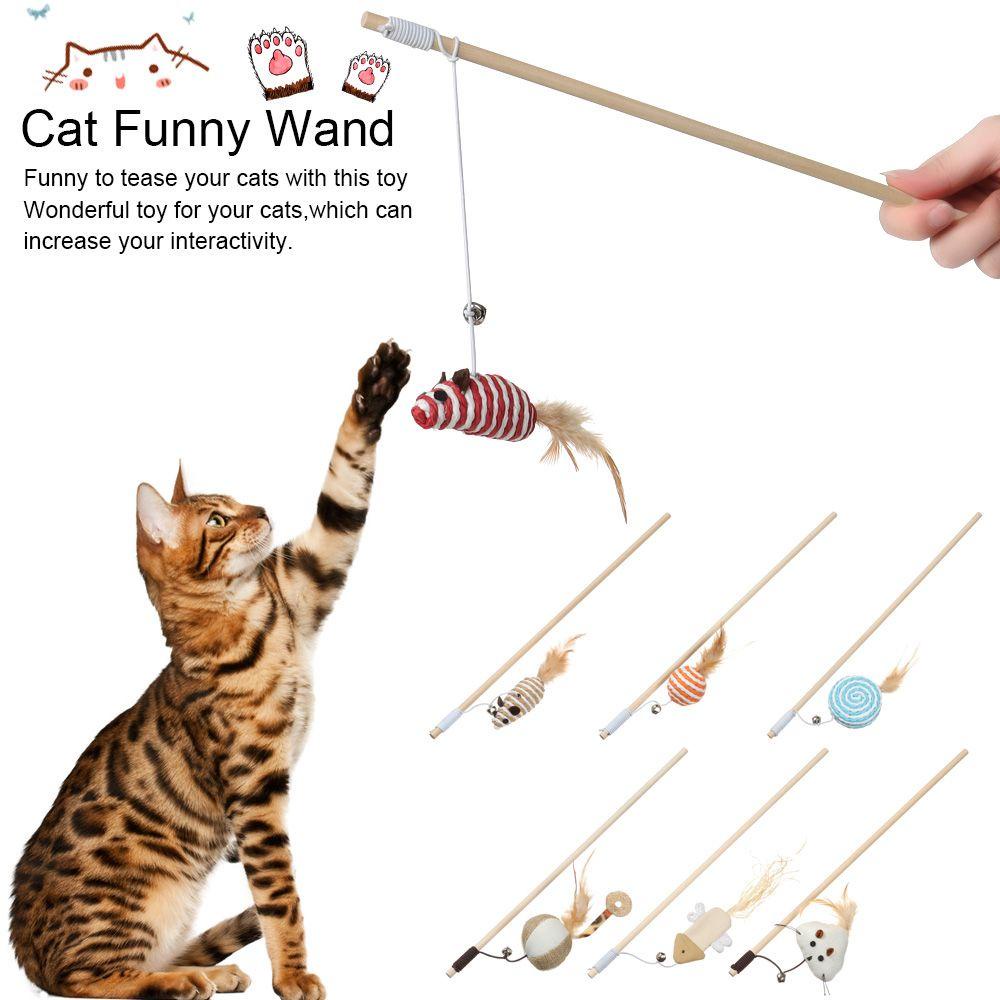 Đồ Chơi Que Gỗ Đính Lông Vũ Hình Chuột Hoạt Hình Mini Vui Nhộn Cho Mèo Cưng