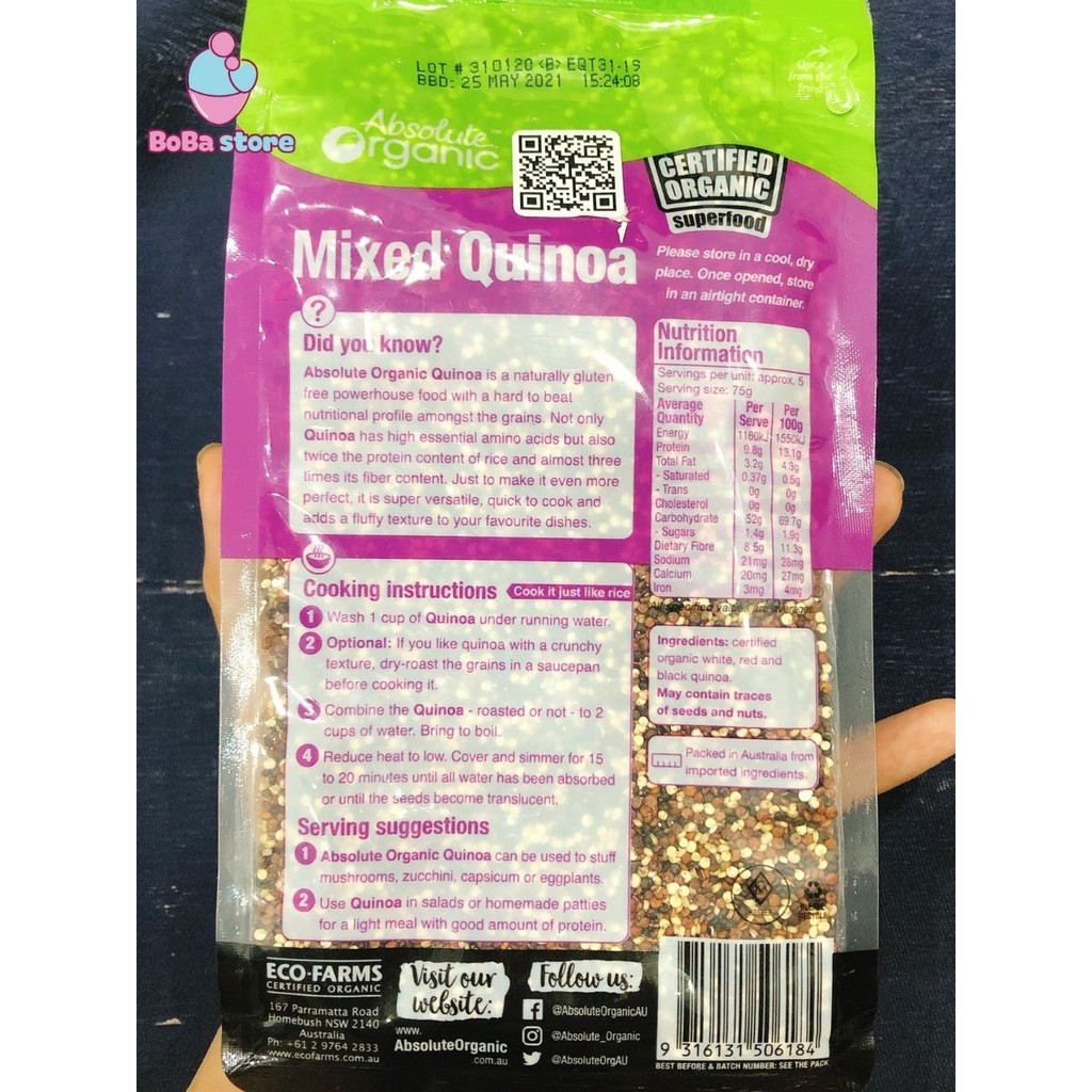 Hạt quinoa 3 màu hữu cơ Absolute Organic (Úc)