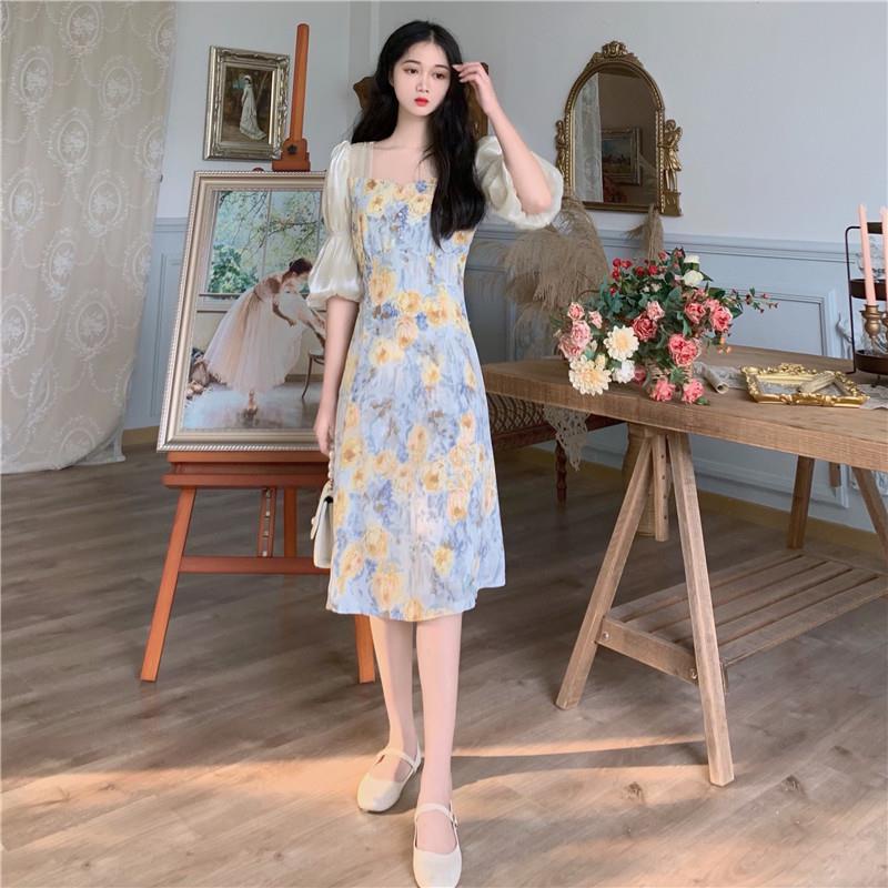 Đầm Hoa Cổ Vuông Dáng Ôm Xẻ Tà Thời Trang Mùa Hè Hàng Mới Ngọt Ngào Cho Bạn Gái