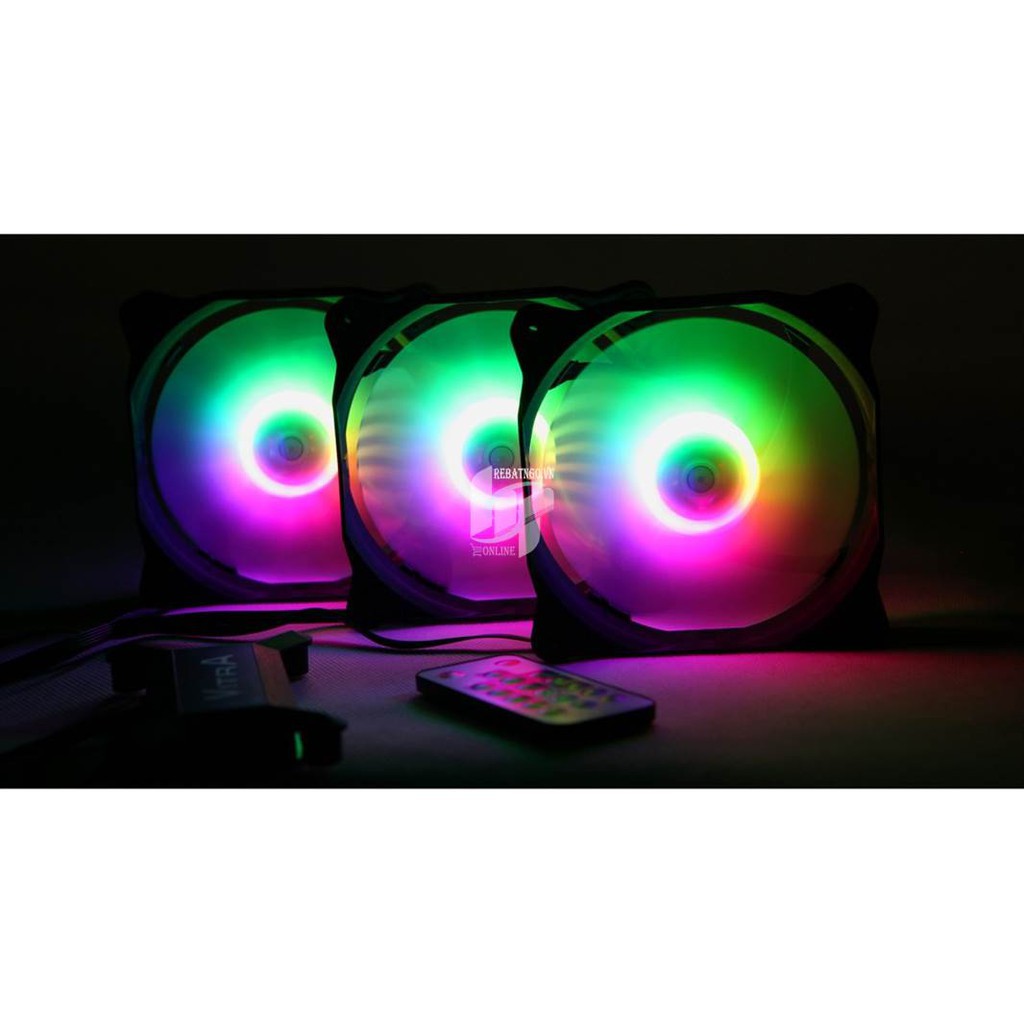 Bộ 3 Quạt – Fan case Vitra RAINBOW RGB và bộ hub điều khiển đa chế độ LED