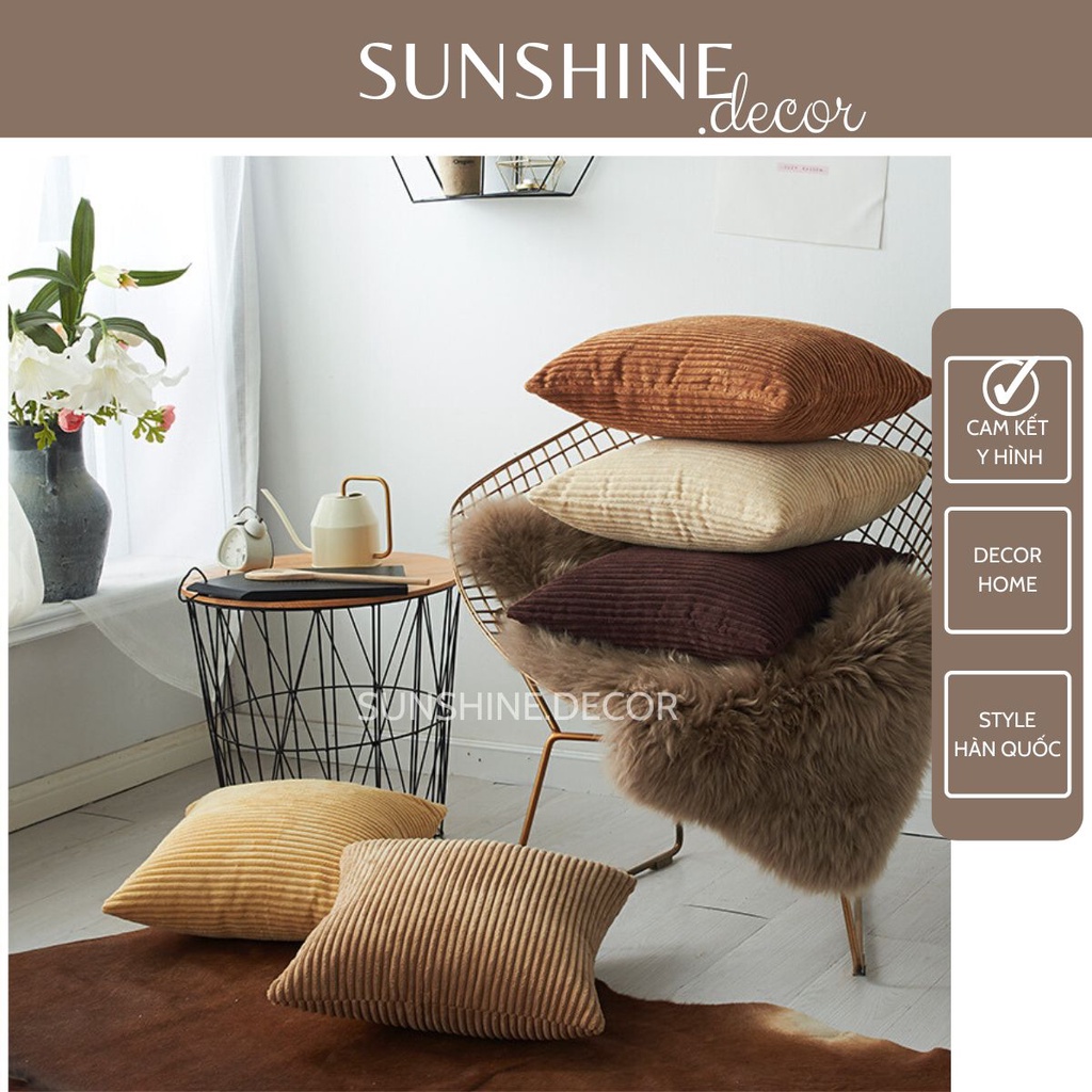 Vỏ gối sofa, bọc gối tựa lưng vải nhung màu sắc tối giản phong cách Hàn Quốc- Sunshine.decor