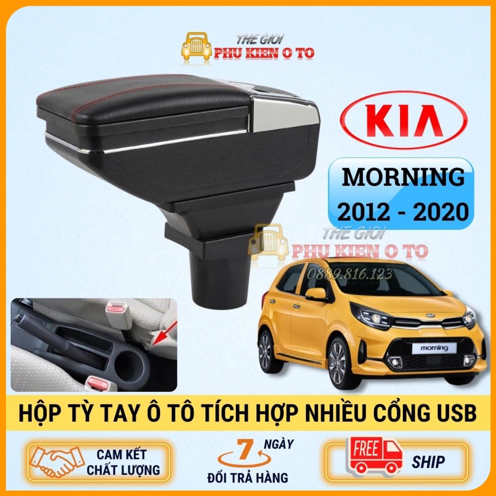 Hộp tỳ tay xe KIA MORNING cao cấp tích hợp 7 cổng sạc USB lắp đặt dễ dàng