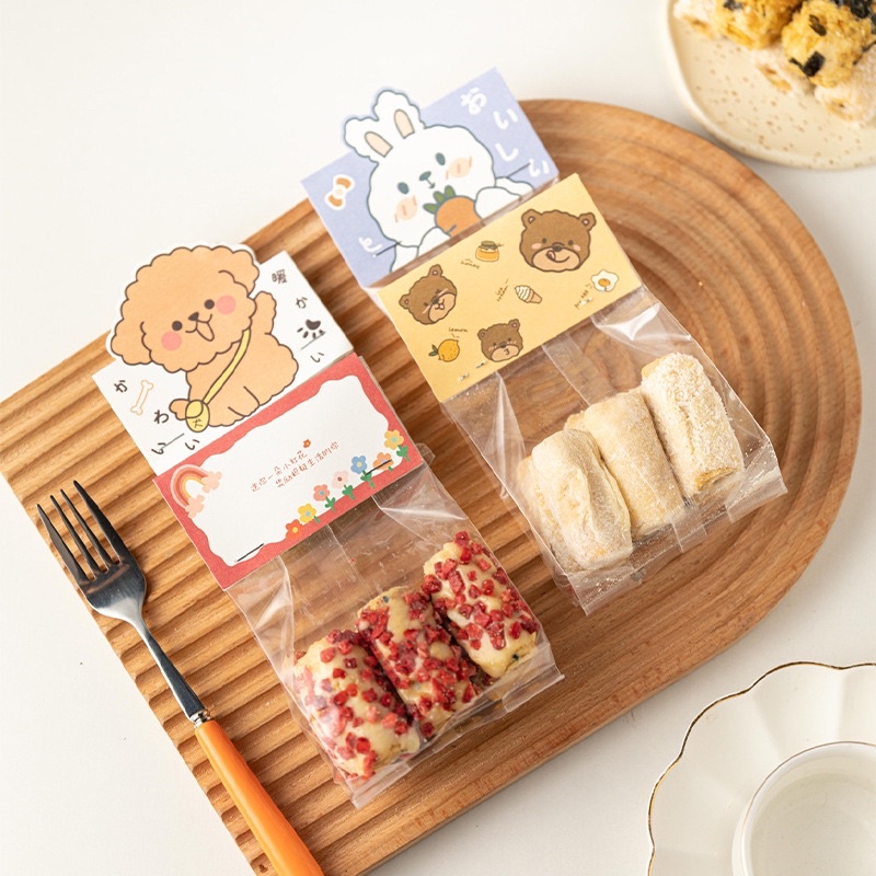 set 10 bộ túi kiếng và kẹp giấy hình gấu, hoa 3 size