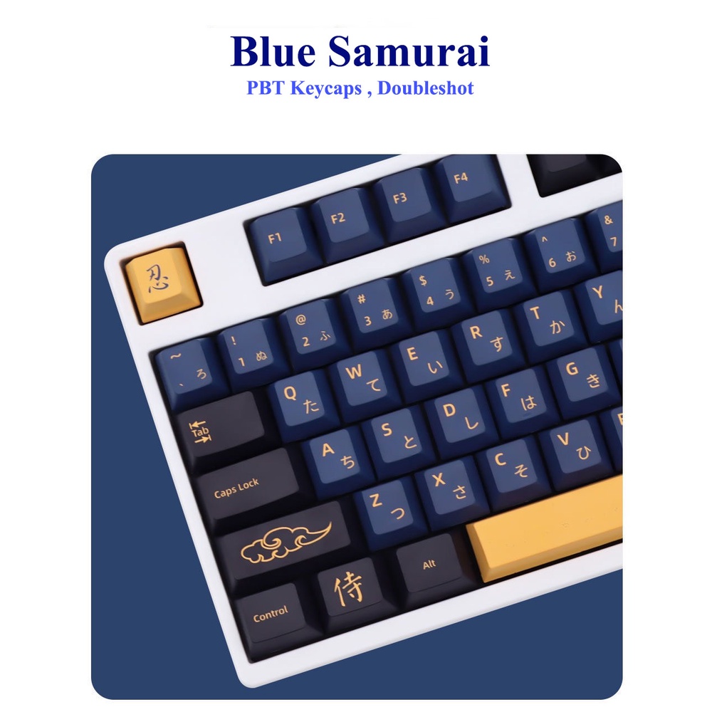 Keycaps PBT - Blue Samurai - Cherry Profile - 139 Nút Dành Cho Phím Cơ
