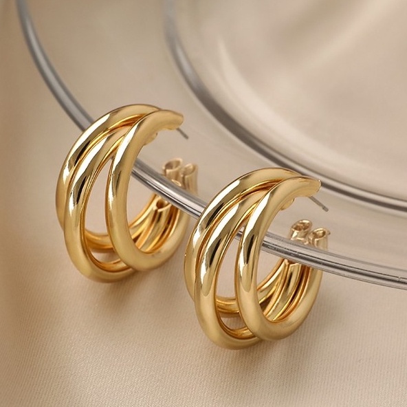 Khuyên tai kim loại phong cách đơn giản sang trọng cho nữ