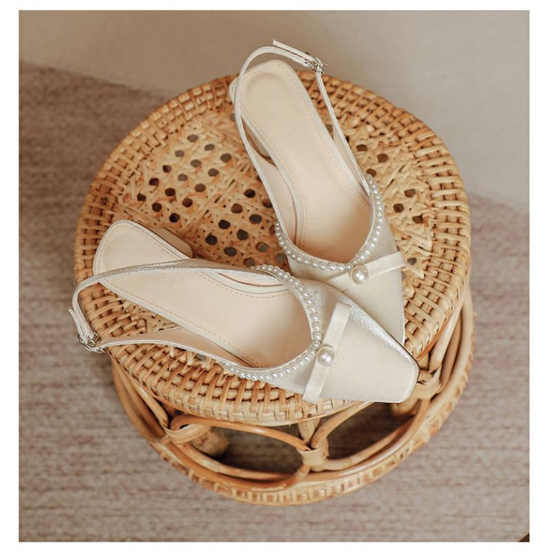 Giày cưới đẹp 2023 gót vuông da mềm thiết kế hở gót hàng có sẵn