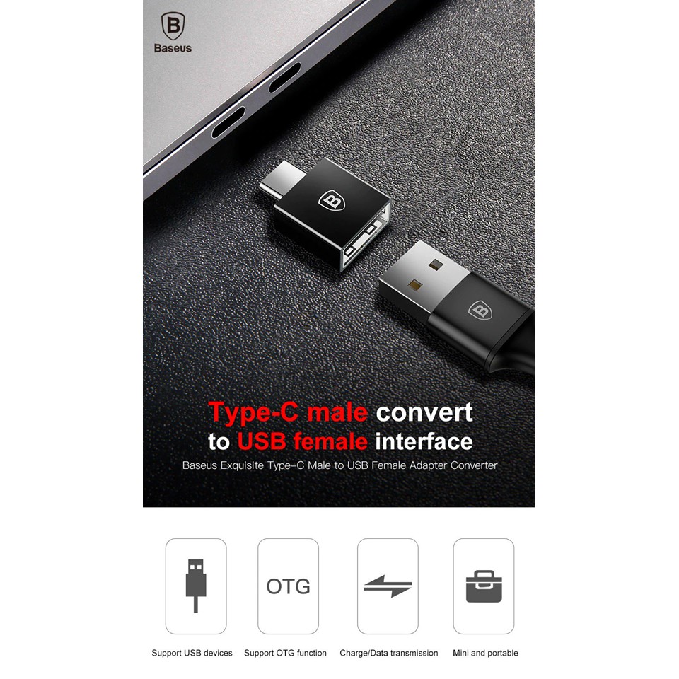 Cổng Chuyển/Hub Chuyển Đổi USB Type-C Sang USB Type-A 2.0 Baseus | BigBuy360 - bigbuy360.vn
