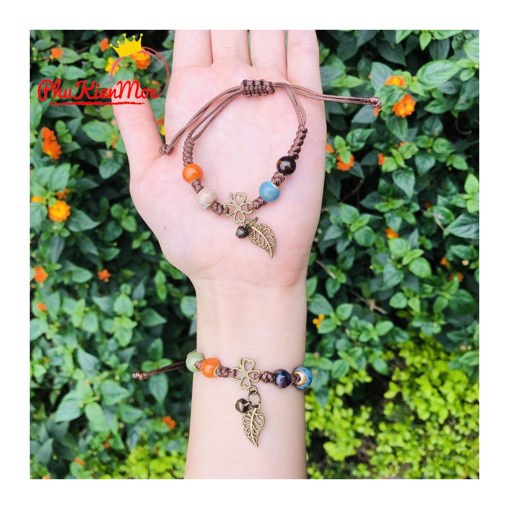 Vòng tay dây rút thổ cẩm hình chiếc lá may mắn phong cách vintage cổ điển | BigBuy360 - bigbuy360.vn