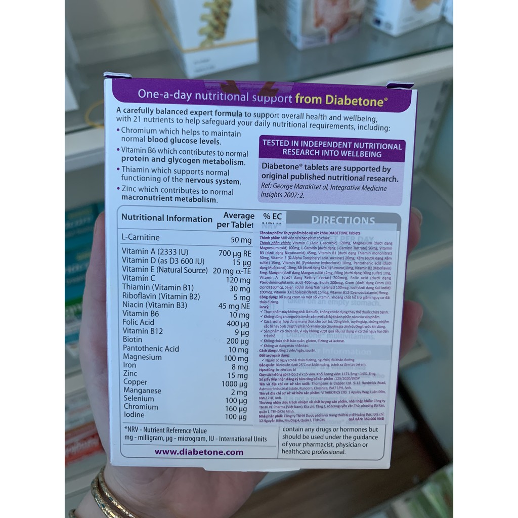 Viên Uống Bổ Sung Vitamin Và Khoáng Chất Hỗ Trợ Giảm Nguy Cơ Đái Tháo Đường Diabetone Original Vitabiotics ( 30 Viên) | Thế Giới Skin Care