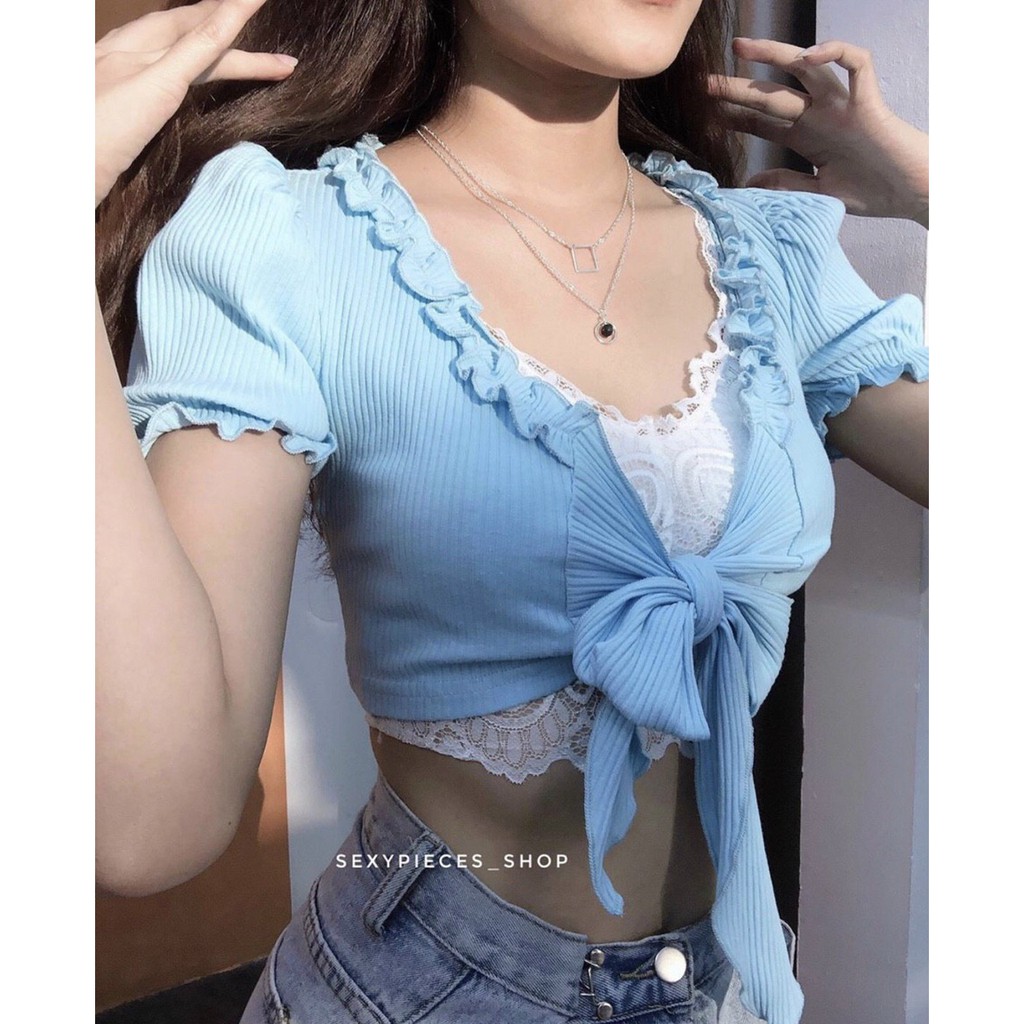 ÁO Croptop Cuốn Biên Buộc Nơ Trước Cực Xinh