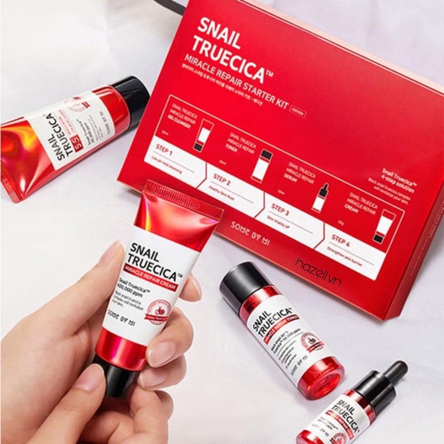 Bộ kit 4 sản phẩm hỗ trợ phục hồi da, cải thiện sẹo thâm Some By Mi snail truecica miracle repair starter kit