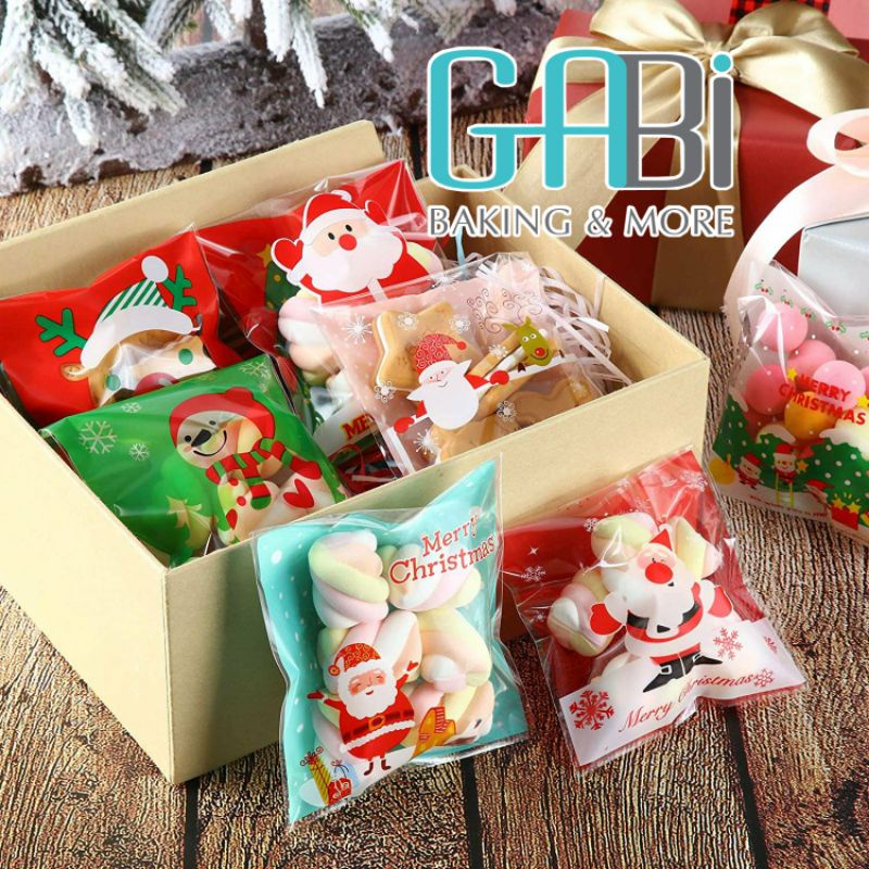 Túi đựng cookie Noel mép dán 10*10cm