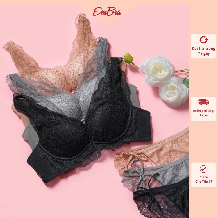 Áo lót nữ Embra ren mềm mại áo rời đệm hơi không gọng siêu nâng ngực EBALKG28