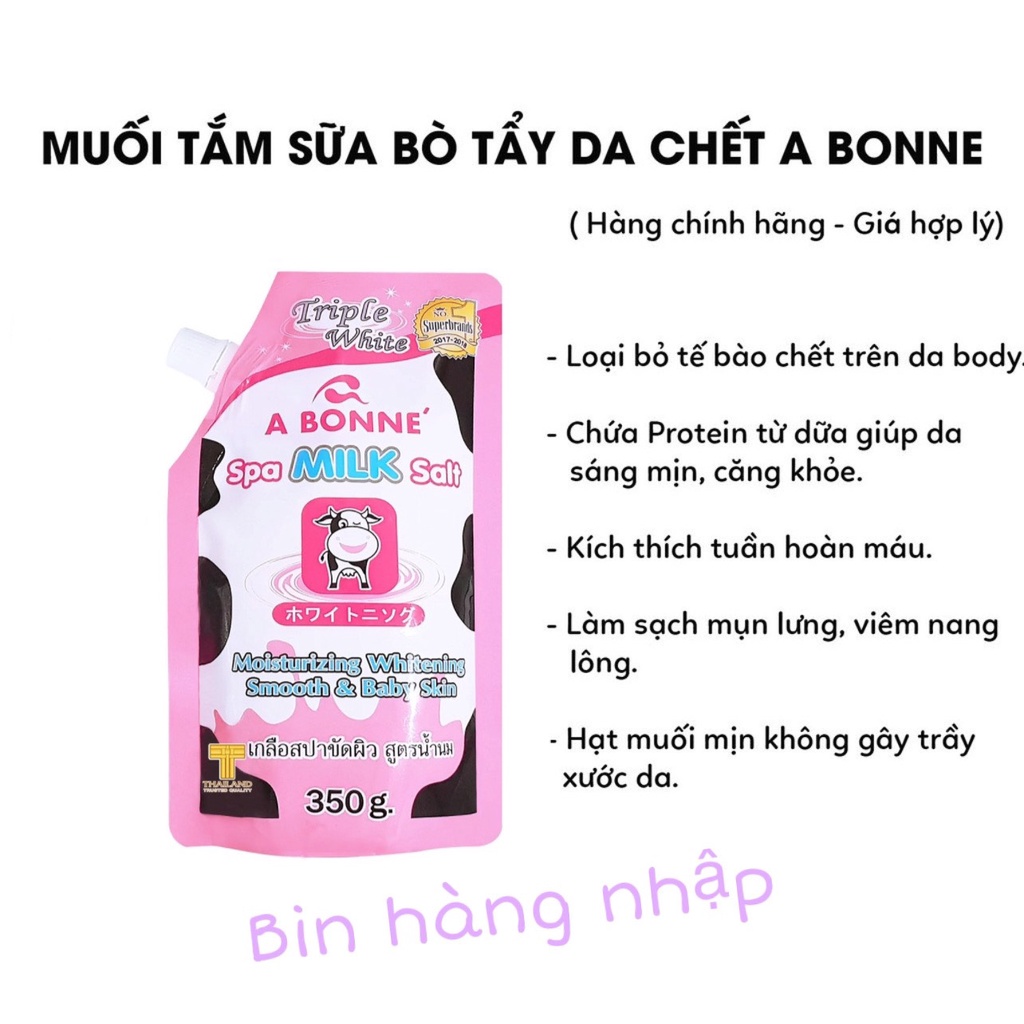 Muối tắm sữa bò Abonne tẩy tế bào chết da và mặt hàng thái lan hương sữa tươi 350g