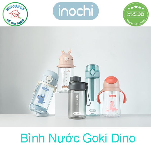 Bình Nước Goki Dino 470ml Có Tay Cầm Cho Bé, Bình Đựng Nước Cho Bé Có Ống Hút