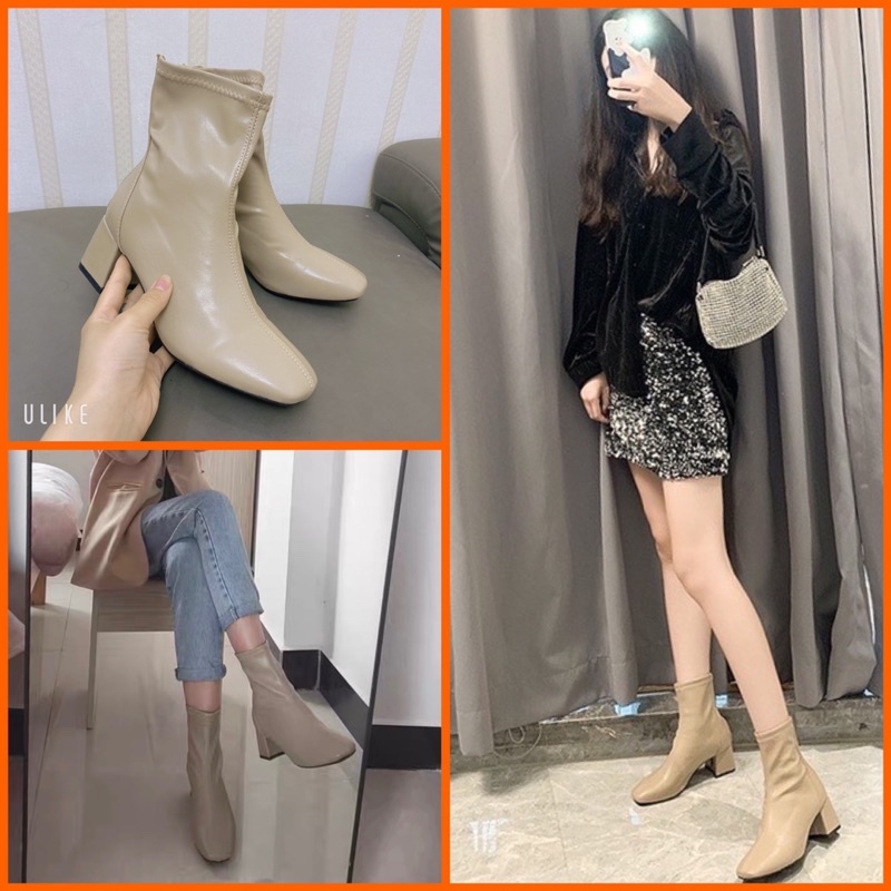 Bốt Nữ Da Mềm Cao Gót, boots Nữ Cổ Ngắn Hàn Quốc Siêu Êm Ôm Cổ Chân Đủ Size Duonghuong.clothing | BigBuy360