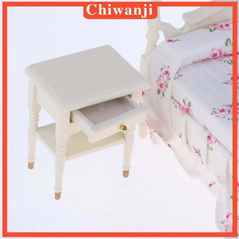 Bộ 6 Đồ Nội Thất Phòng Ngủ Bằng Gỗ Màu Trắng Tỉ Lệ 1: 12 Dùng Trang Trí Nhà Búp Bê