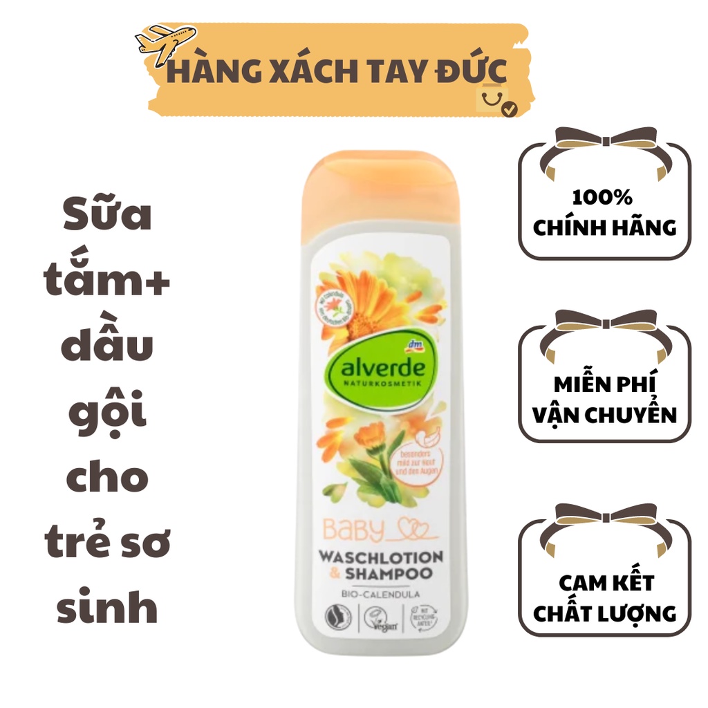 Sữa tắm & Dầu gội dành cho trẻ sơ sinh Organic Calendula 250ml hàng chuẩn nội địa Đức TRÂM HÀNG ĐỨC