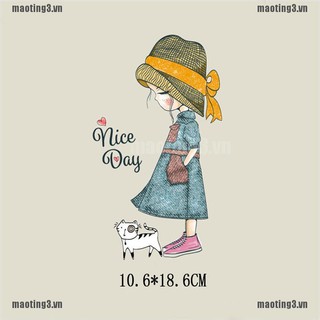 Sticker Ủi Thêu Hình Cô Gái Và Chữ Nice Day Dễ Thương