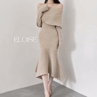 Đầm len trễ vai đuôi cá thanh lịch/váy len body trễ vai đuôi cá-có video-SẴN