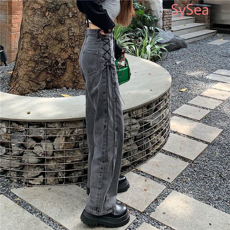 Quần Jean Lưng Cao Phối Dây Rút Thời Trang Mùa Hè Cho Nữ