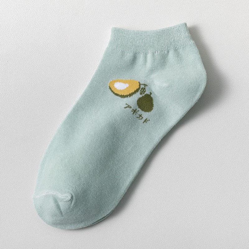 Tất cotton WAFNHA D505 màu xanh lá thoáng khí họa tiết trái bơ thời trang cho nữ