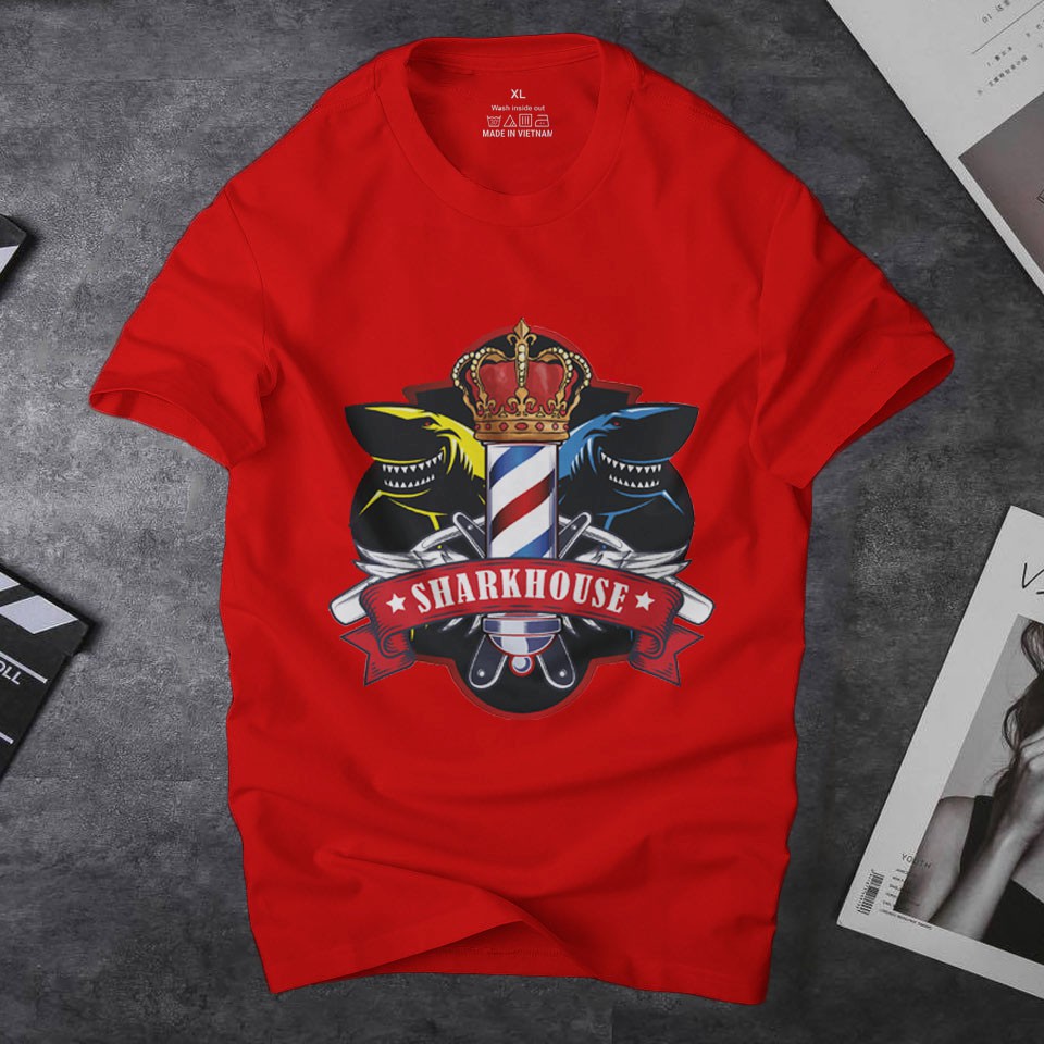 Áo thun nam gia đinh cá mập trắng SH2 cá tính cao cấp ,chất vải cotton 65/35 dầy dặn co giãn 4 chiều tốt| ur sport