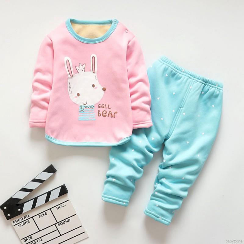 Bộ Pajamas nhung in hình hoạt hình + quần cho mùa thu đông