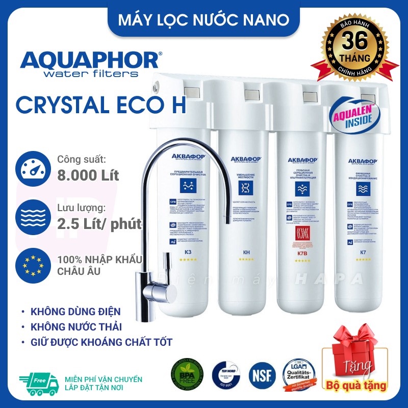 Máy Lọc Nước Uống Aquaphor CRYSTAL ECO H - Nano Aqualen, Không dùng điện, 8.000L - Hàng Chính Hãng