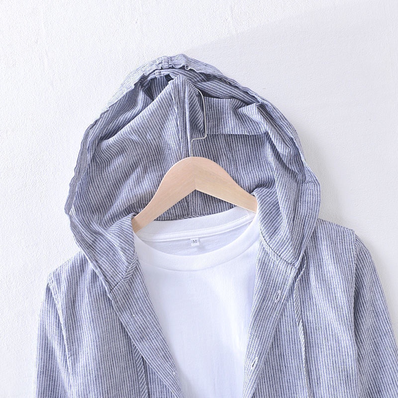 Áo Sơ Mi Nam Tay Dài Có Nón Họa Tiết Sọc Thời Trang