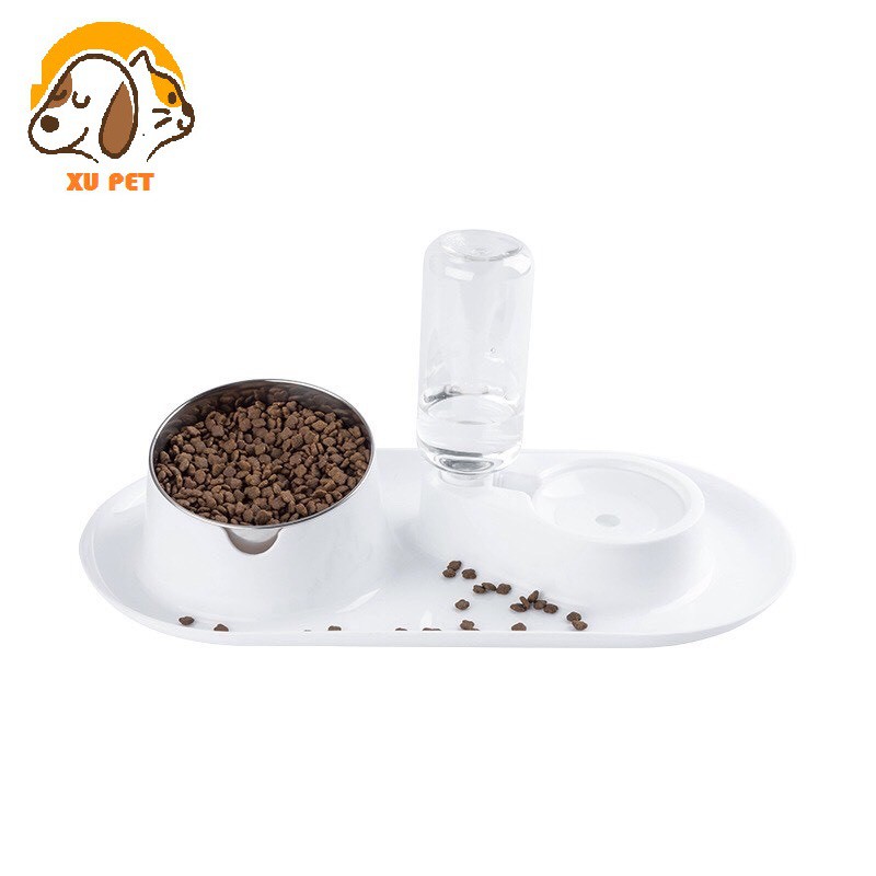 [Mã 252FMCGSALE giảm 8% tối đa 100k đơn 500K] Bát Ăn Cho Mèo Tránh Bẩn Sàn Nhà Kèm Bình Uống Nước Tự Động