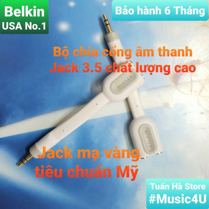 Cáp chia cổng âm thanh 3.5mm, hãng Belkin, mạ vàng chất lượng cao [Music4U]