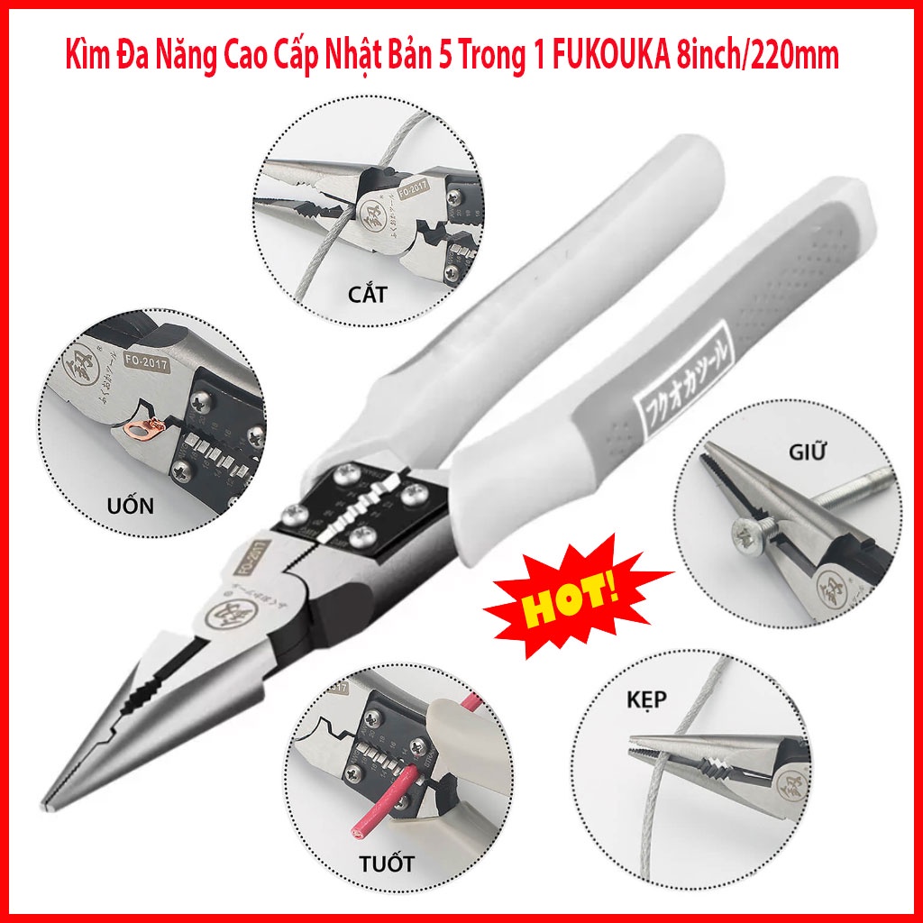 🌞Hót Nhất 2021🌞Kìm,Kiềm đa năng cắt đứt mọi loại kim loại nhật bản 5 in 1- FUKOUKA Nhật Bản (Kẹp-Cắt-Uốn-Cuộn-Tuốt dây)