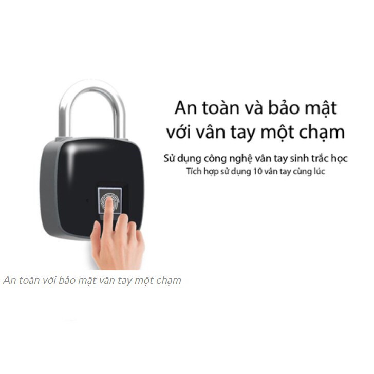 BH12tháng Ổ Khóa Cảm Biến Vân Tay Thông Minh Smart Lock mẫu mới 2020 Tích Hợp 10 Vân Tay Pin Khủng