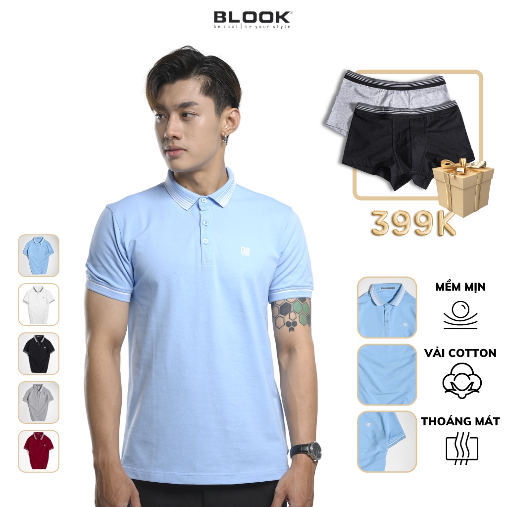 Áo polo nam slimfit BLOOK vải cotton 5 màu in logo BS mã 42613 (HÌNH THẬT)