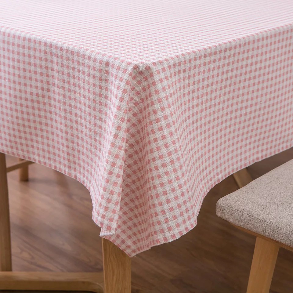 Vải linen họa tiết Caro hồng V-B06